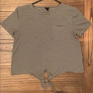 J.Crew olive/white striped tie-waist pocket tee